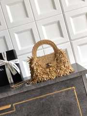 Uubags Chanel Mini Shopping Bag Raffia-Effect Fabric, Wood & Gold-Tone Metal Dark Beige 19x13x7cm - 1