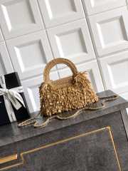 Uubags Chanel Mini Shopping Bag Raffia-Effect Fabric, Wood & Gold-Tone Metal Dark Beige 19x13x7cm - 5