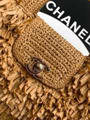 Uubags Chanel Mini Shopping Bag Raffia-Effect Fabric, Wood & Gold-Tone Metal Dark Beige 19x13x7cm - 3