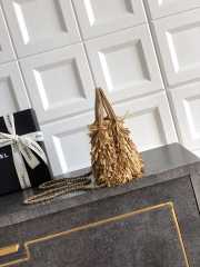 Uubags Chanel Mini Shopping Bag Raffia-Effect Fabric, Wood & Gold-Tone Metal Dark Beige 19x13x7cm - 2