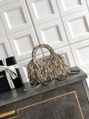 Uubags Chanel Mini Shopping Bag Raffia-Effect Fabric, Wood & Gold-Tone Metal Yellow, Black, White 19x13x7cm - 6