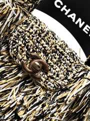 Uubags Chanel Mini Shopping Bag Raffia-Effect Fabric, Wood & Gold-Tone Metal Yellow, Black, White 19x13x7cm - 5
