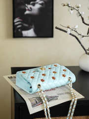 Uubags Chanel Classic Flap Bag In Light Blue with Floral Embellishments 15.5x25.5x6.5cm - 4