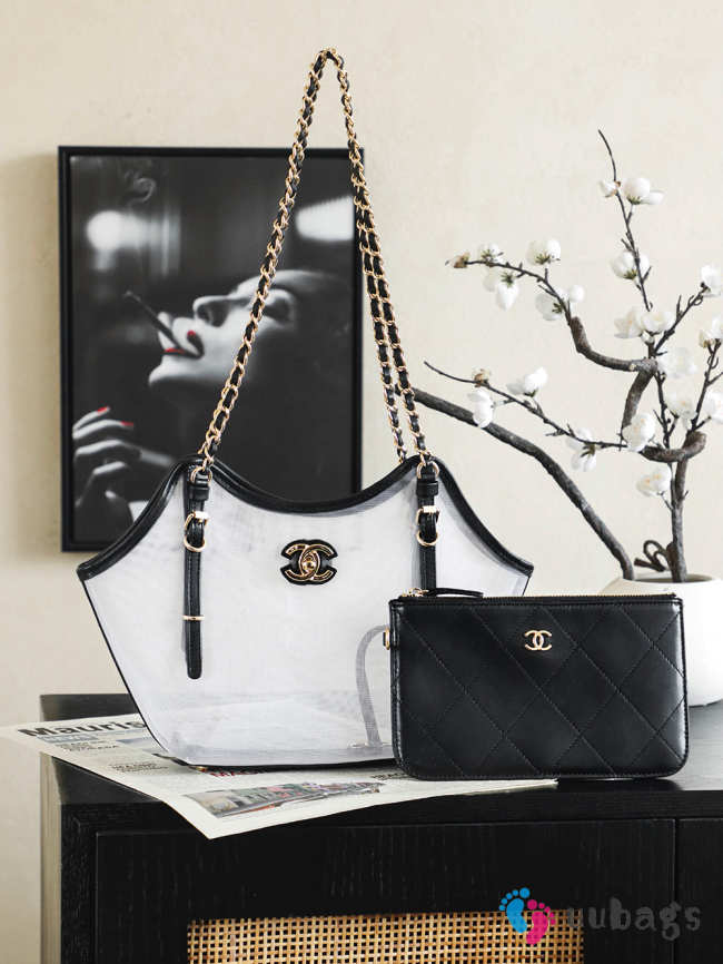 Uubags Chanel Small Tote Bag Mesh, Calfskin & Gold-Tone Metal In Transparent & Black 20x28x7cm - 1