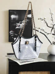 Uubags Chanel Small Tote Bag Mesh, Calfskin & Gold-Tone Metal In Transparent & Black 20x28x7cm - 3