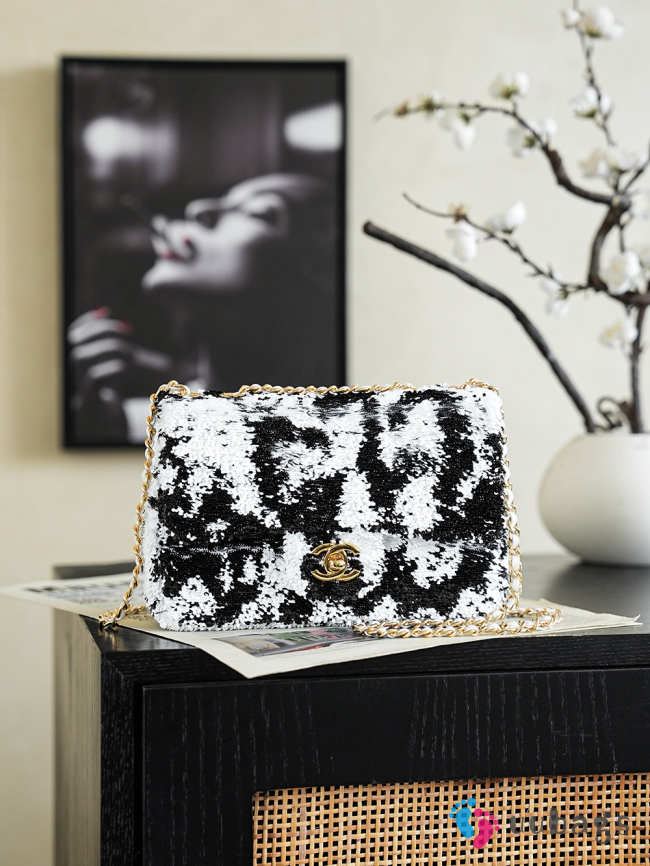 Uubags Chanel Medium Flap Bag Sequins In Black & White 14x21x8cm - 1