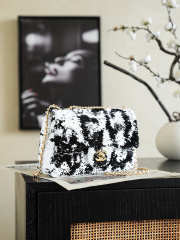 Uubags Chanel Medium Flap Bag Sequins In Black & White 14x21x8cm - 5