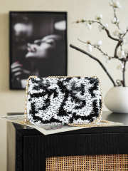 Uubags Chanel Medium Flap Bag Sequins In Black & White 14x21x8cm - 3