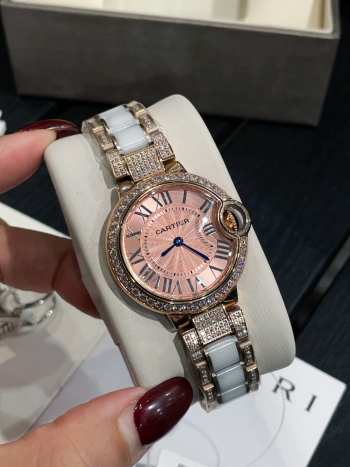 Uubags Cartier Ballon Bleu de Cartier 33mm Diamond Bezel Pink Dial Watch