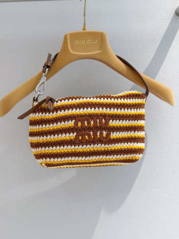 Uubags Miu Miu 5NE841 Crochet Pouch In Cognac/Yellow 14x18.5x10cm
