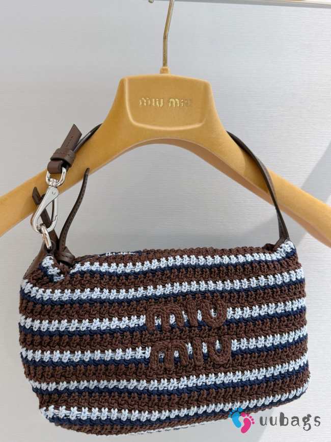 Uubags Miu Miu 5NE841 Crochet Pouch In Cocoa Brown/Celeste 14x18.5x10cm - 1