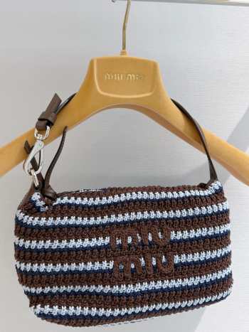 Uubags Miu Miu 5NE841 Crochet Pouch In Cocoa Brown/Celeste 14x18.5x10cm