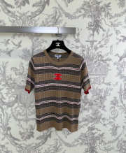 Uubags Chanel CC Logo Striped Knit Sweater Top - 1