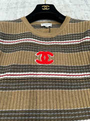 Uubags Chanel CC Logo Striped Knit Sweater Top - 3
