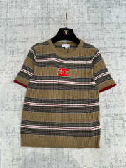 Uubags Chanel CC Logo Striped Knit Sweater Top - 4