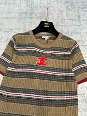 Uubags Chanel CC Logo Striped Knit Sweater Top - 6