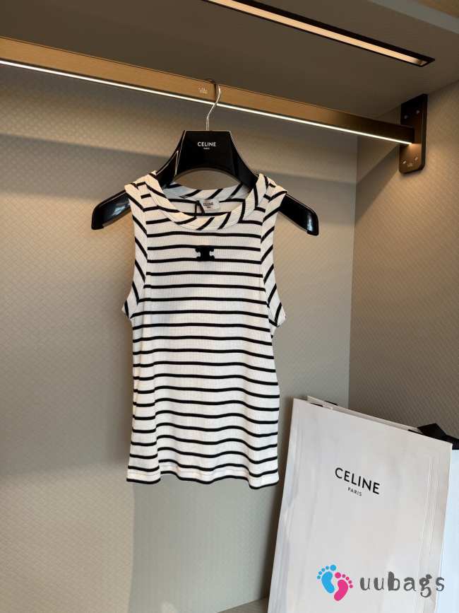 Uubags Celine triomphe tank top in striped silk jersey off white/ black - 1