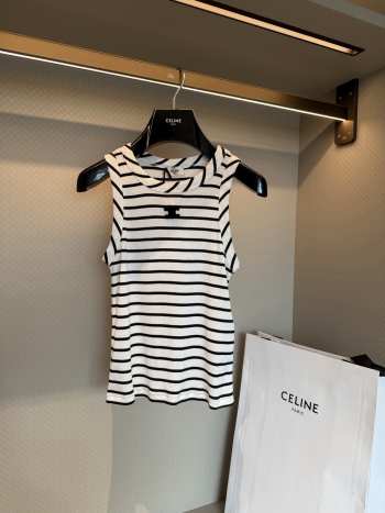 Uubags Celine triomphe tank top in striped silk jersey off white/ black