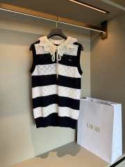 Uubags Dior Marinière Sweater Vest White and Navy Blue Openwork Cashmere Knit - 1