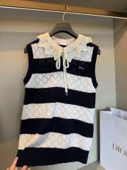 Uubags Dior Marinière Sweater Vest White and Navy Blue Openwork Cashmere Knit - 6