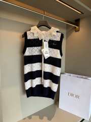 Uubags Dior Marinière Sweater Vest White and Navy Blue Openwork Cashmere Knit - 4