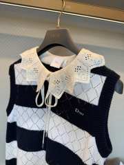 Uubags Dior Marinière Sweater Vest White and Navy Blue Openwork Cashmere Knit - 3