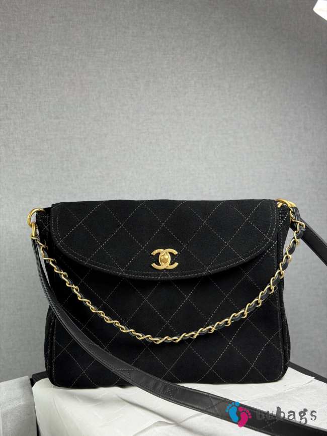 Uubags Chanel Black Suede Quilted Flap Bag 24x30x8cm - 1