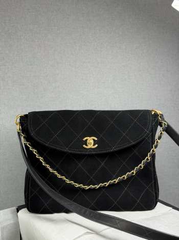 Uubags Chanel Black Suede Quilted Flap Bag 24x30x8cm