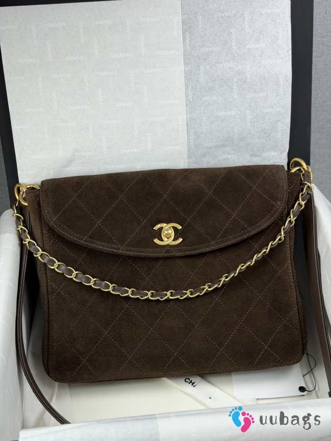 Uubags Chanel Brown Suede Quilted Flap Bag 24x30x8cm - 1