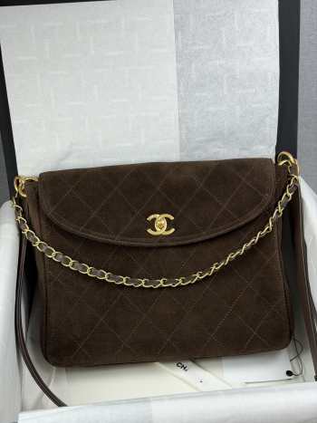 Uubags Chanel Brown Suede Quilted Flap Bag 24x30x8cm