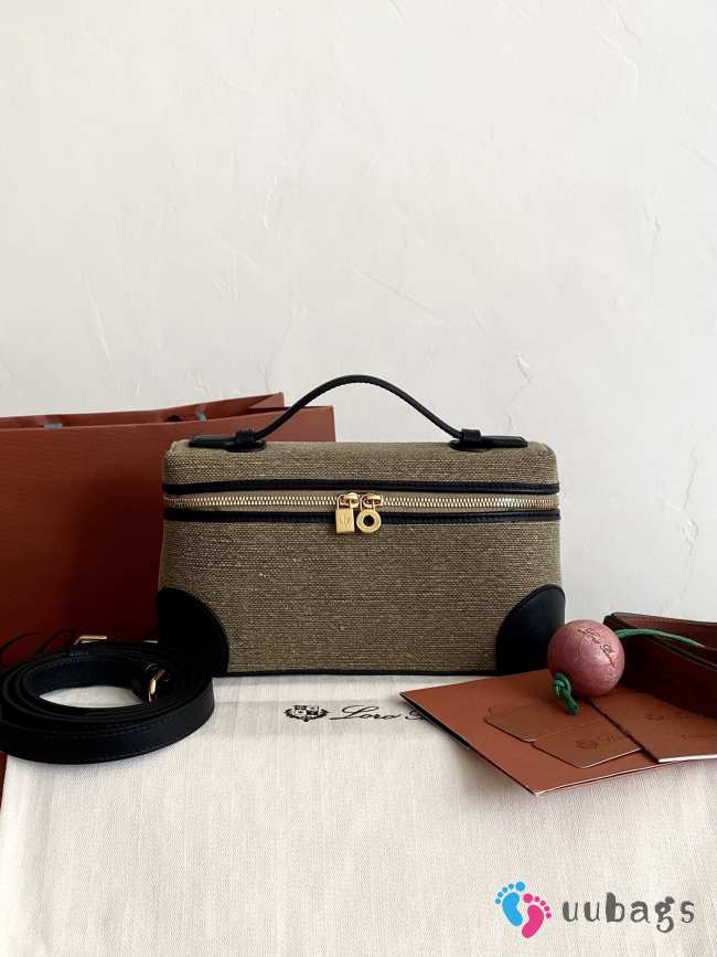 Uubags Loro Piana Extra Pocket L19 Cotton, Linen In Dark Grey/Black/Sun Gold 11x19x6.5cm - 1