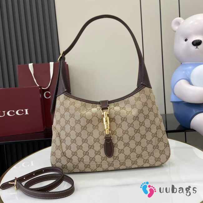 Uubags Gucci Jackie 1961 medium shoulder bag in sand and brown GG canvas 31.5x22x4cm - 1