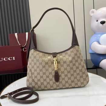 Uubags Gucci Jackie 1961 medium shoulder bag in sand and brown GG canvas 31.5x22x4cm