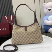 Uubags Gucci Jackie 1961 medium shoulder bag in sand and brown GG canvas 31.5x22x4cm - 6