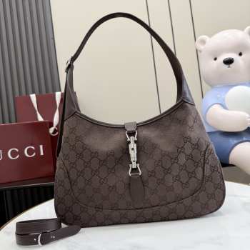 Uubags Gucci Jackie 1961 medium shoulder bag in dark brown GG canvas 31.5x22x4cm