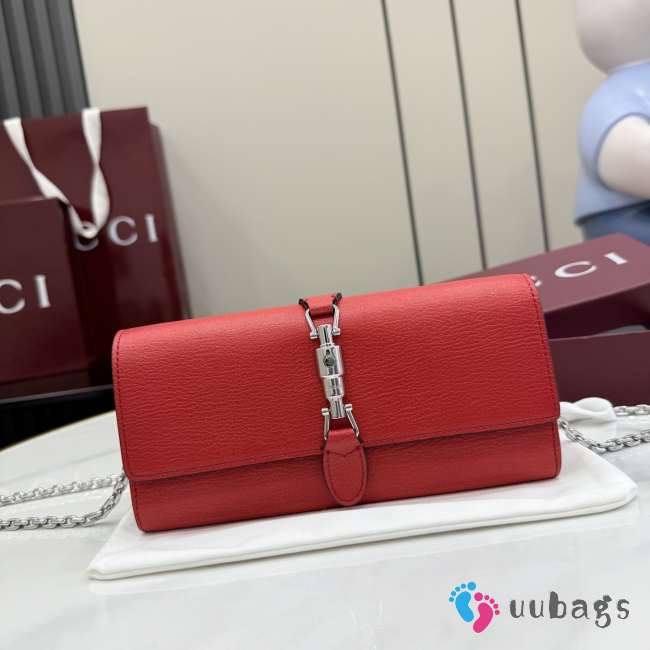 Uubags Gucci Jackie wallet on chain in red soft grainy leather 19x9x4cm - 1