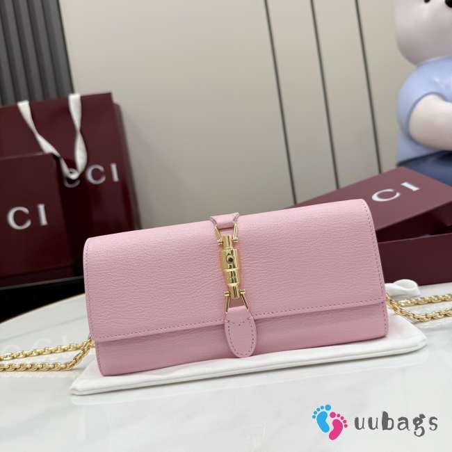 Uubags Gucci Jackie wallet on chain in pink soft grainy leather 19x9x4cm - 1