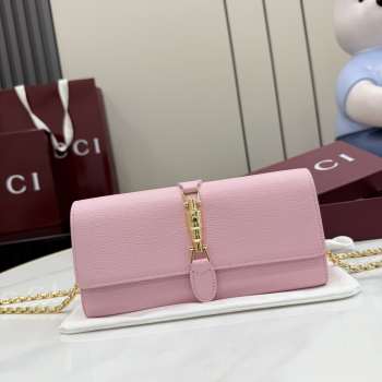 Uubags Gucci Jackie wallet on chain in pink soft grainy leather 19x9x4cm