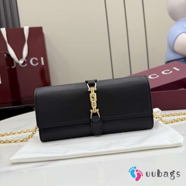 Uubags Gucci Jackie wallet on chain in black soft grainy leather 19x9x4cm - 1