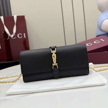Uubags Gucci Jackie wallet on chain in black soft grainy leather 19x9x4cm