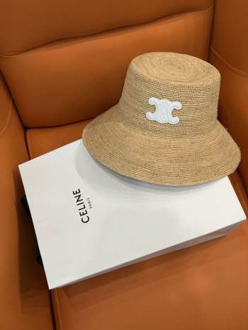 Uubags Celine Triomphe Bucket Hat Raffia In Honey/Cream 