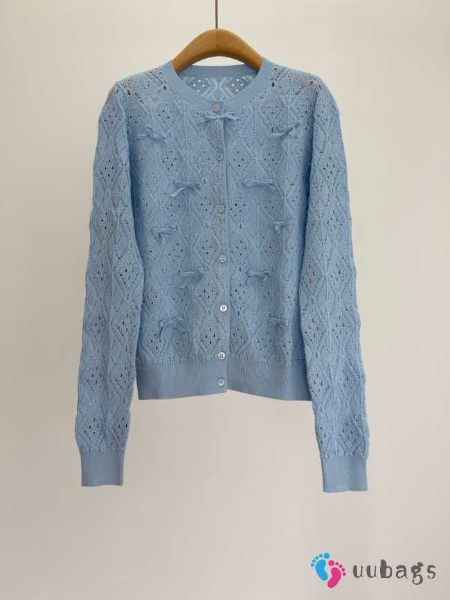 Uubags Dioriviera Embroidered Cardigan Blue Openwork Cotton Knit - 1