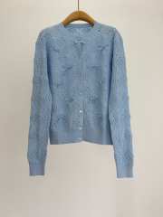 Uubags Dioriviera Embroidered Cardigan Blue Openwork Cotton Knit - 1