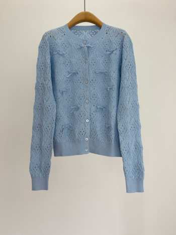Uubags Dioriviera Embroidered Cardigan Blue Openwork Cotton Knit