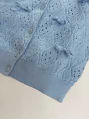 Uubags Dioriviera Embroidered Cardigan Blue Openwork Cotton Knit - 2