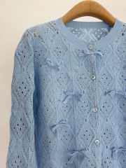 Uubags Dioriviera Embroidered Cardigan Blue Openwork Cotton Knit - 5