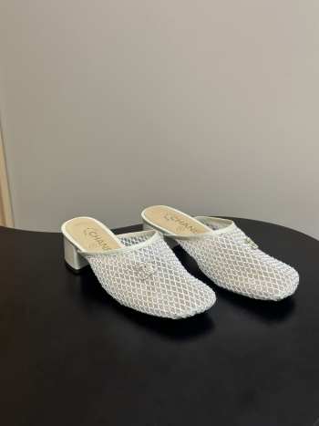Uubags Chanrel Mules Mesh, Cotton, Lambskin In White 