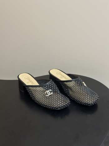 Uubags Chanrel Mules Mesh, Cotton, Lambskin In Black