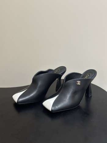 Uubags Chanrel Two-Tone Pointed Toe Mule Pumps In Black/White 9cm