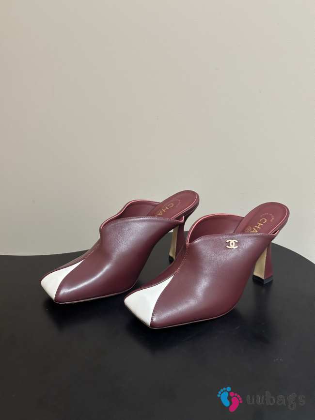 Uubags Chanrel Two-Tone Pointed Toe Mule Pumps In Burgundy/White 9cm - 1